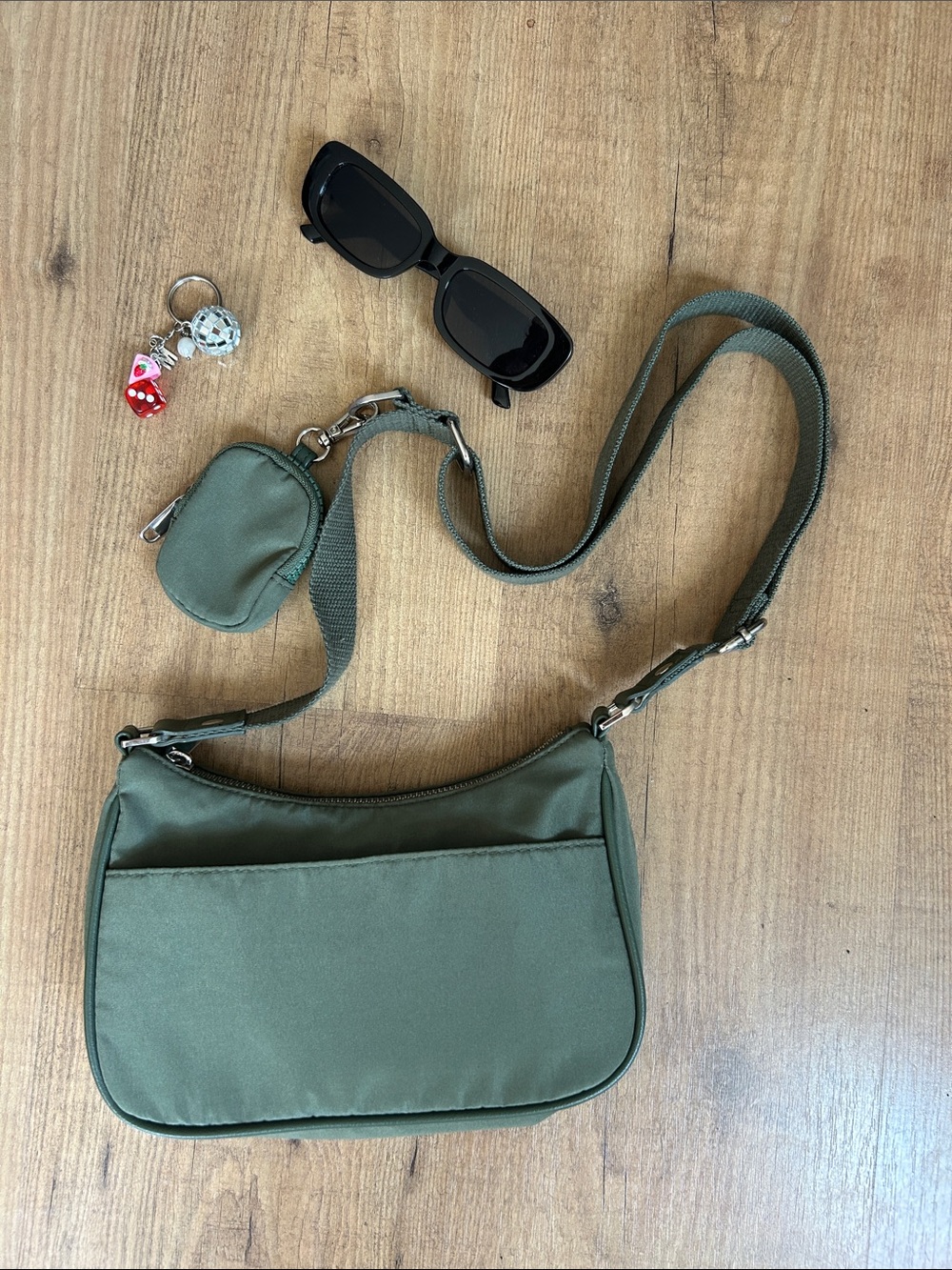 Olive Green Crossbody Bag with Mini Pouch